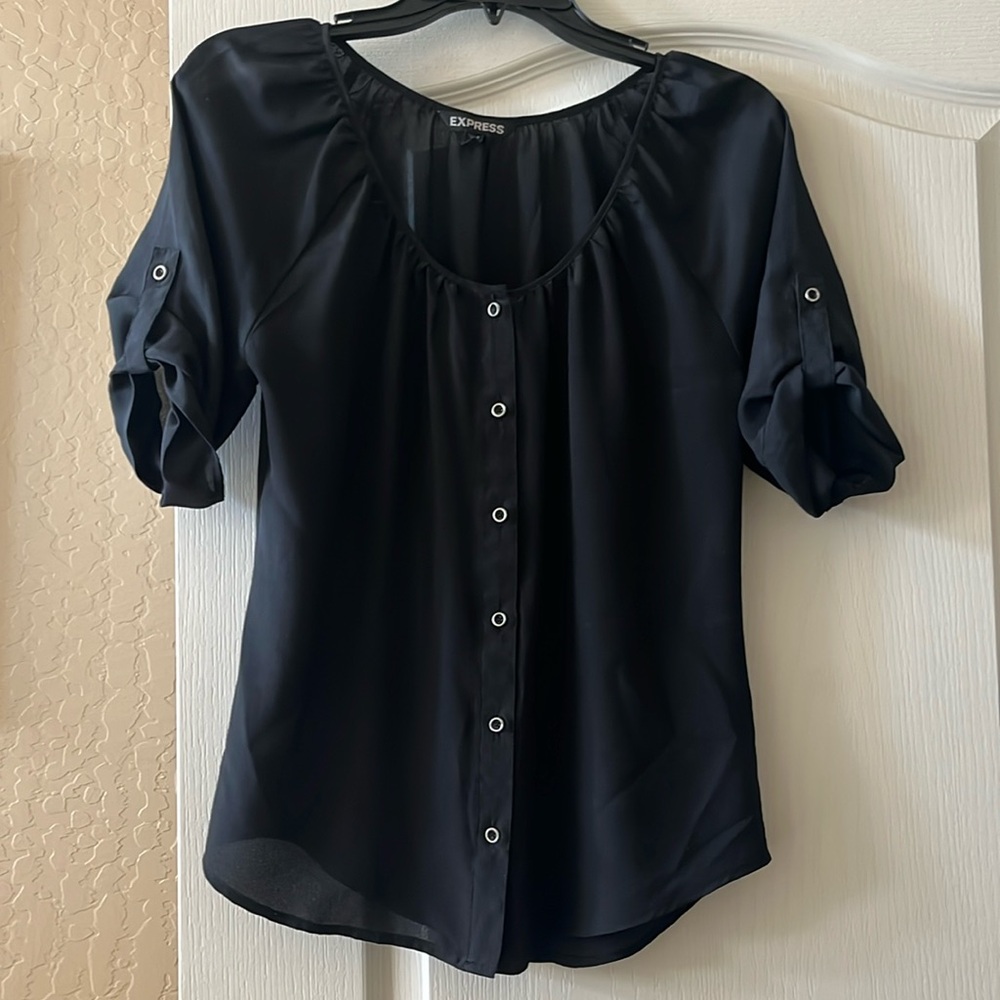 Express Black Short Sleeve Button Down Blouse